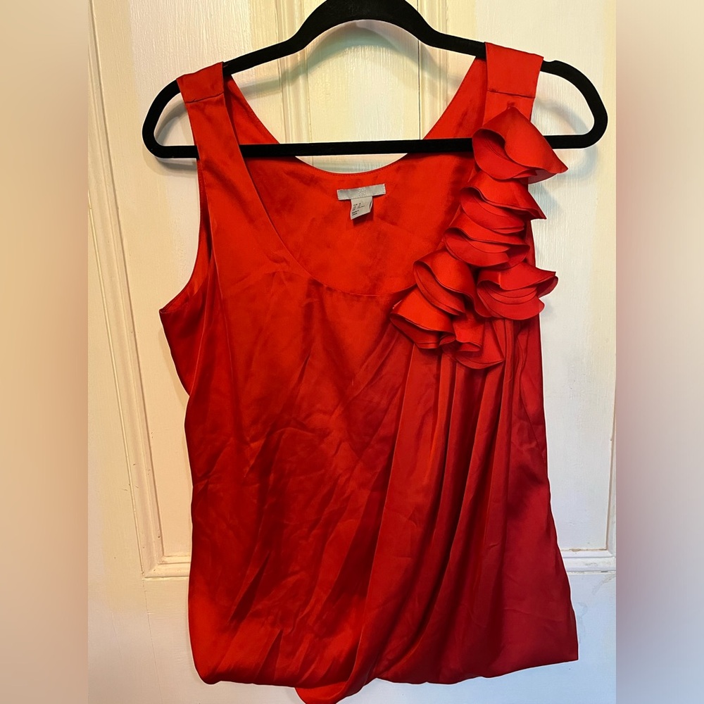 Elegant Red Sleeveless Top with Ruffle Detail